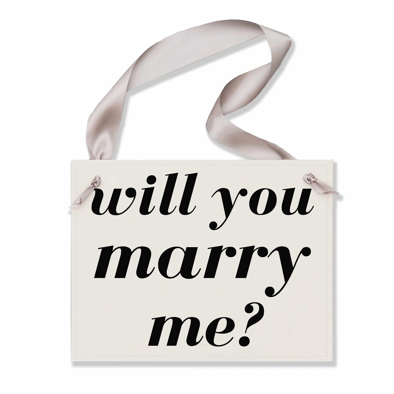 Ritzy Rose Wedding Proposal Sign - Black on 11x8in Ivory Linen Cardstock with Gray Ribbon